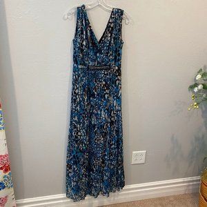 Tribal Printed V-Neck Blue Maxi Dress | Small